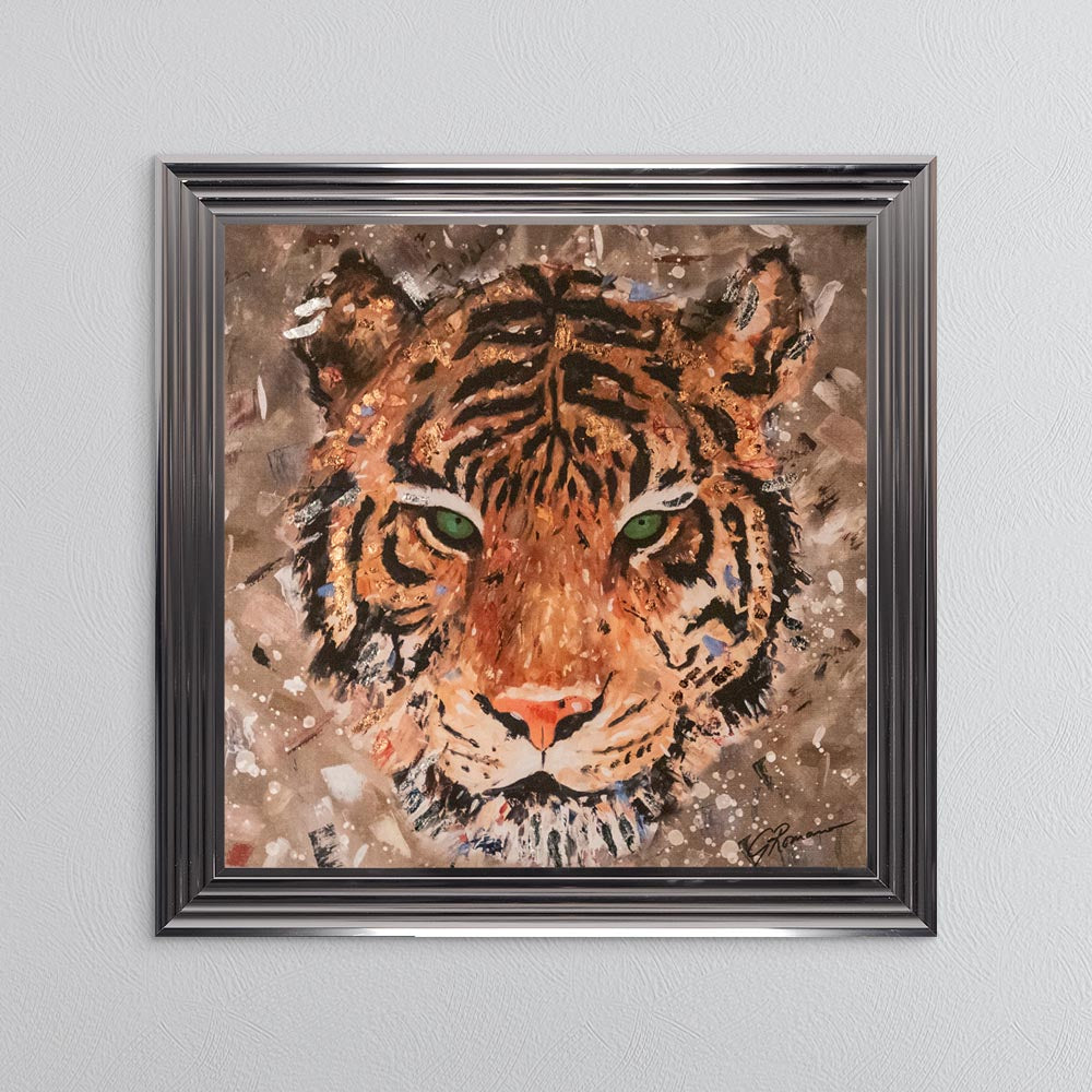 Colour Tiger with Multi Foil Embellishment Framed Wall Art
