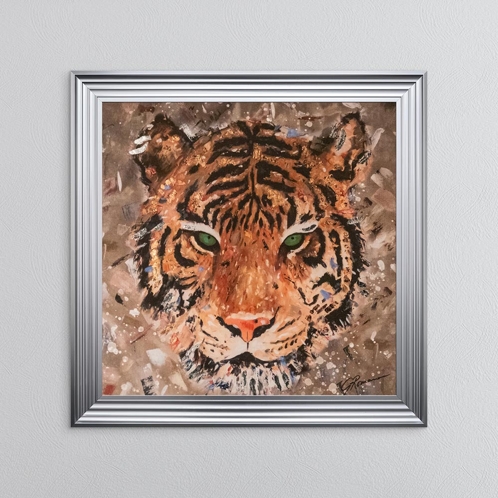 Colour Tiger with Multi Foil Embellishment Framed Wall Art