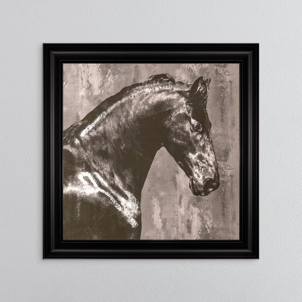 Black Stallion with Silver Foil Embellishment Framed Wall Art