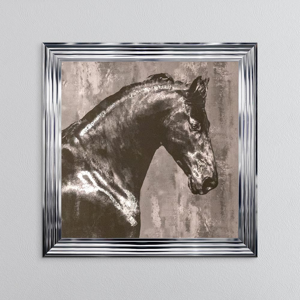 Black Stallion with Silver Foil Embellishment Framed Wall Art