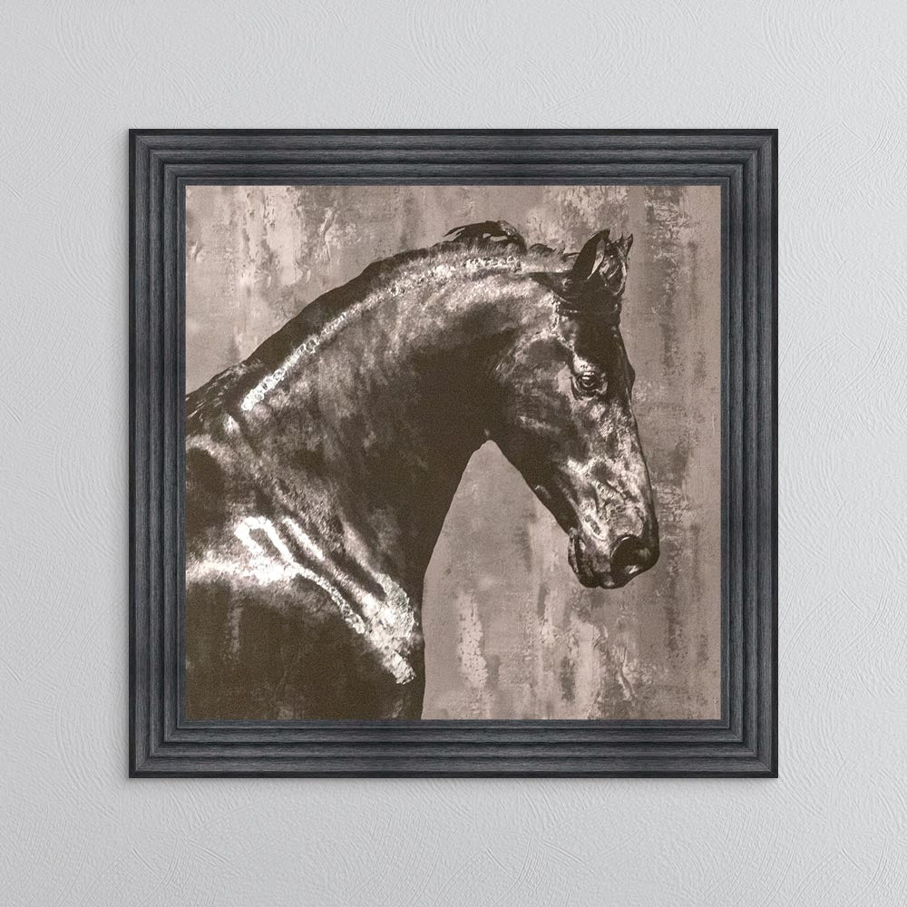 Black Stallion with Silver Foil Embellishment Framed Wall Art