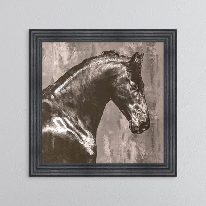Black Stallion with Silver Foil Embellishment Framed Wall Art