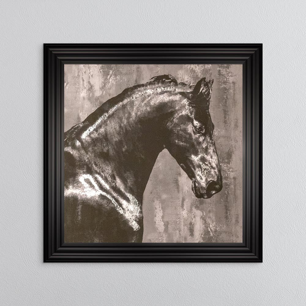 Black Stallion with Silver Foil Embellishment Framed Wall Art