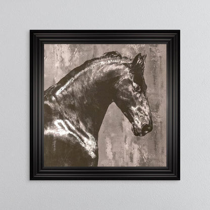 Black Stallion with Silver Foil Embellishment Framed Wall Art