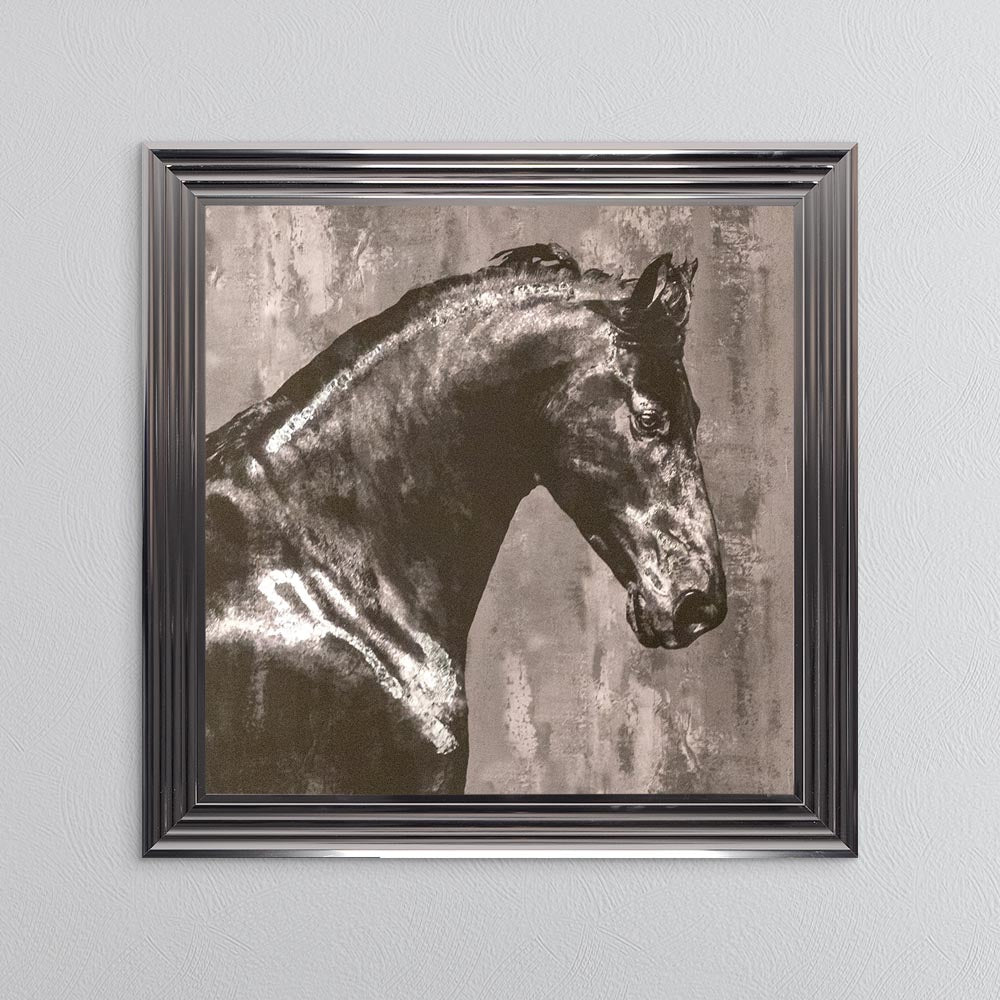 Black Stallion with Silver Foil Embellishment Framed Wall Art