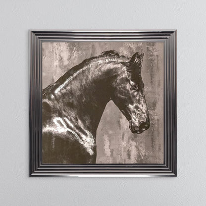 Black Stallion with Silver Foil Embellishment Framed Wall Art
