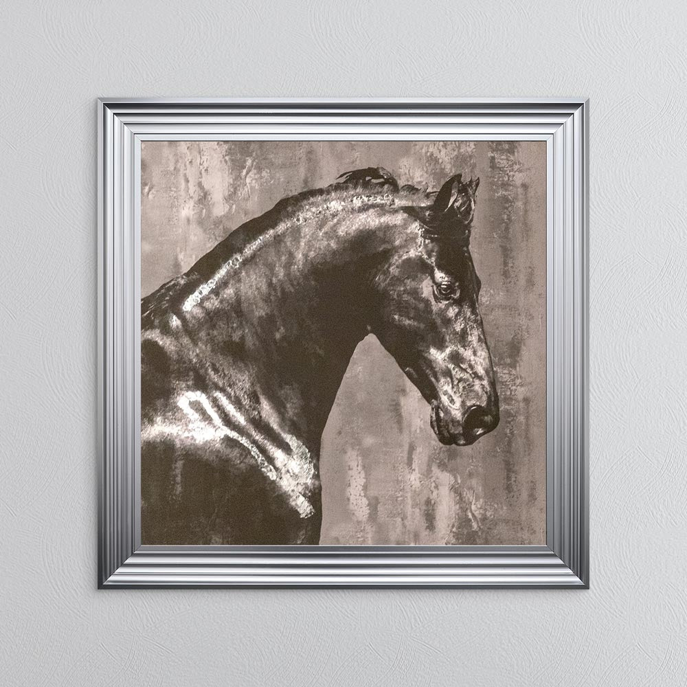 Black Stallion with Silver Foil Embellishment Framed Wall Art
