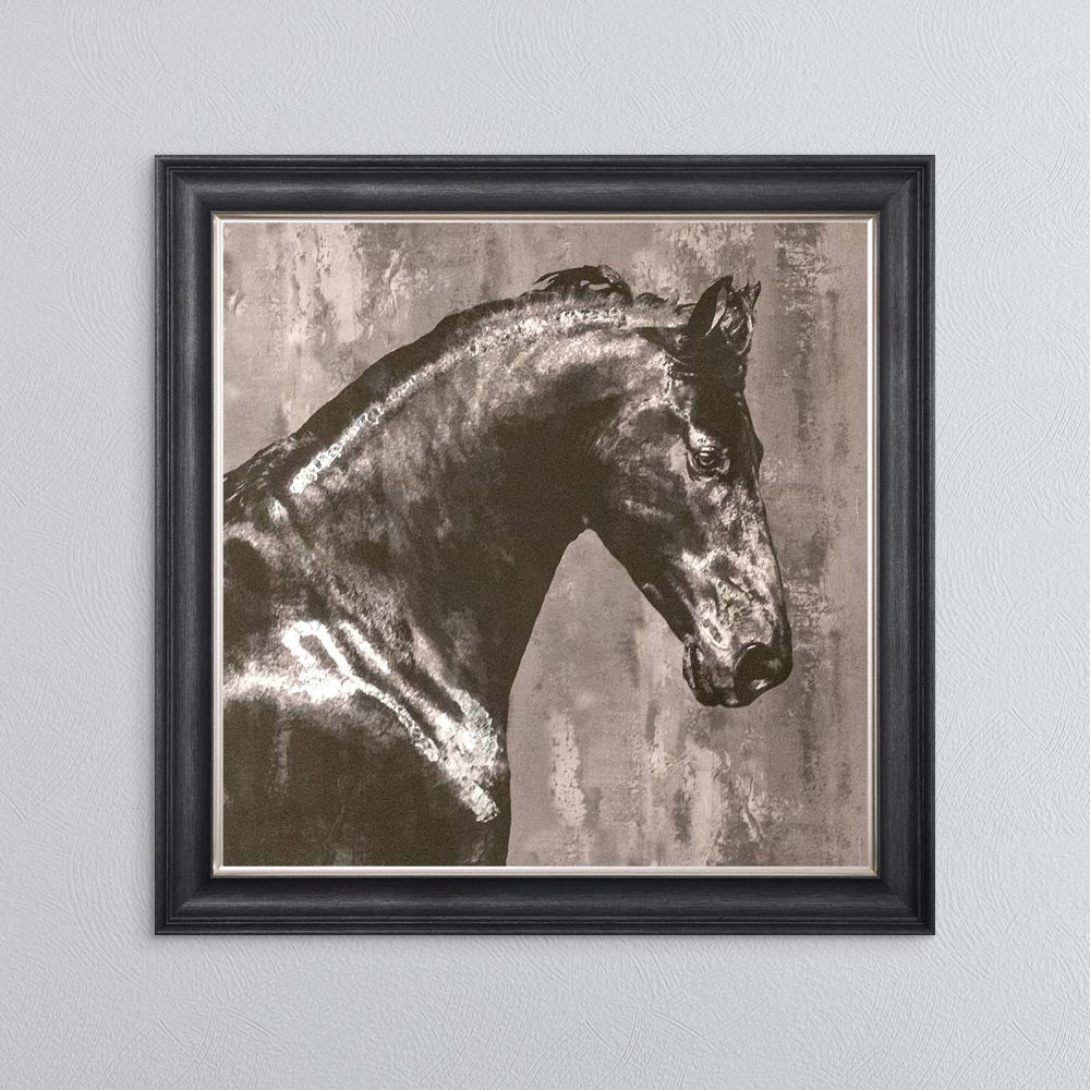 Black Stallion with Silver Foil Embellishment Framed Wall Art