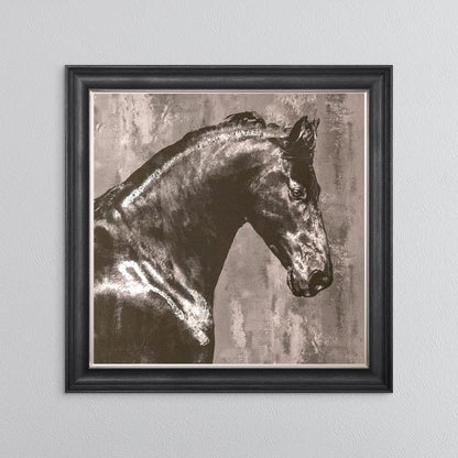Black Stallion with Silver Foil Embellishment Framed Wall Art