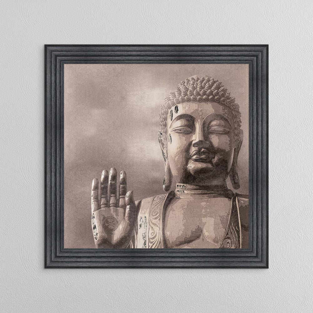 Buddha 4 with Silver Foil Embellishment - Framed Wall Art