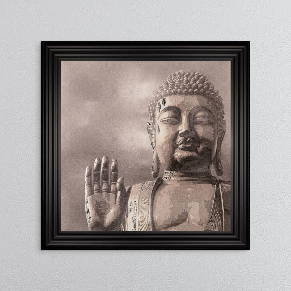 Buddha 4 with Silver Foil Embellishment - Framed Wall Art