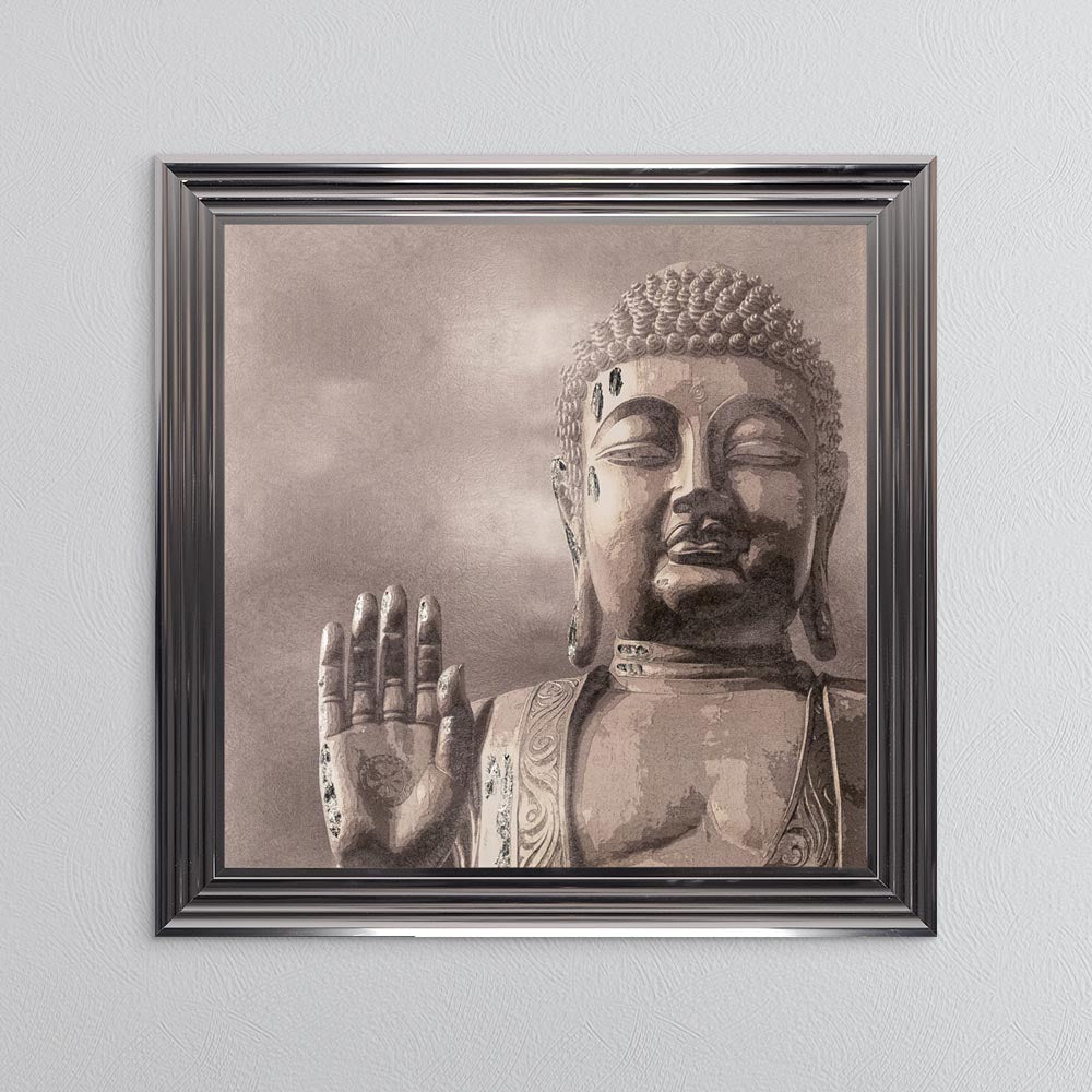 Buddha 4 with Silver Foil Embellishment - Framed Wall Art