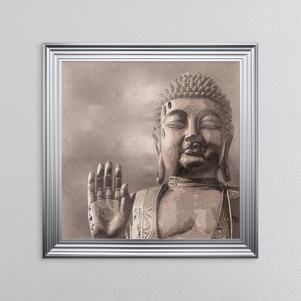 Buddha 4 with Silver Foil Embellishment - Framed Wall Art
