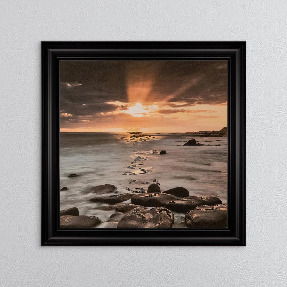 Nordic Sunset with Silver Foil Embellishment - Framed Wall Art