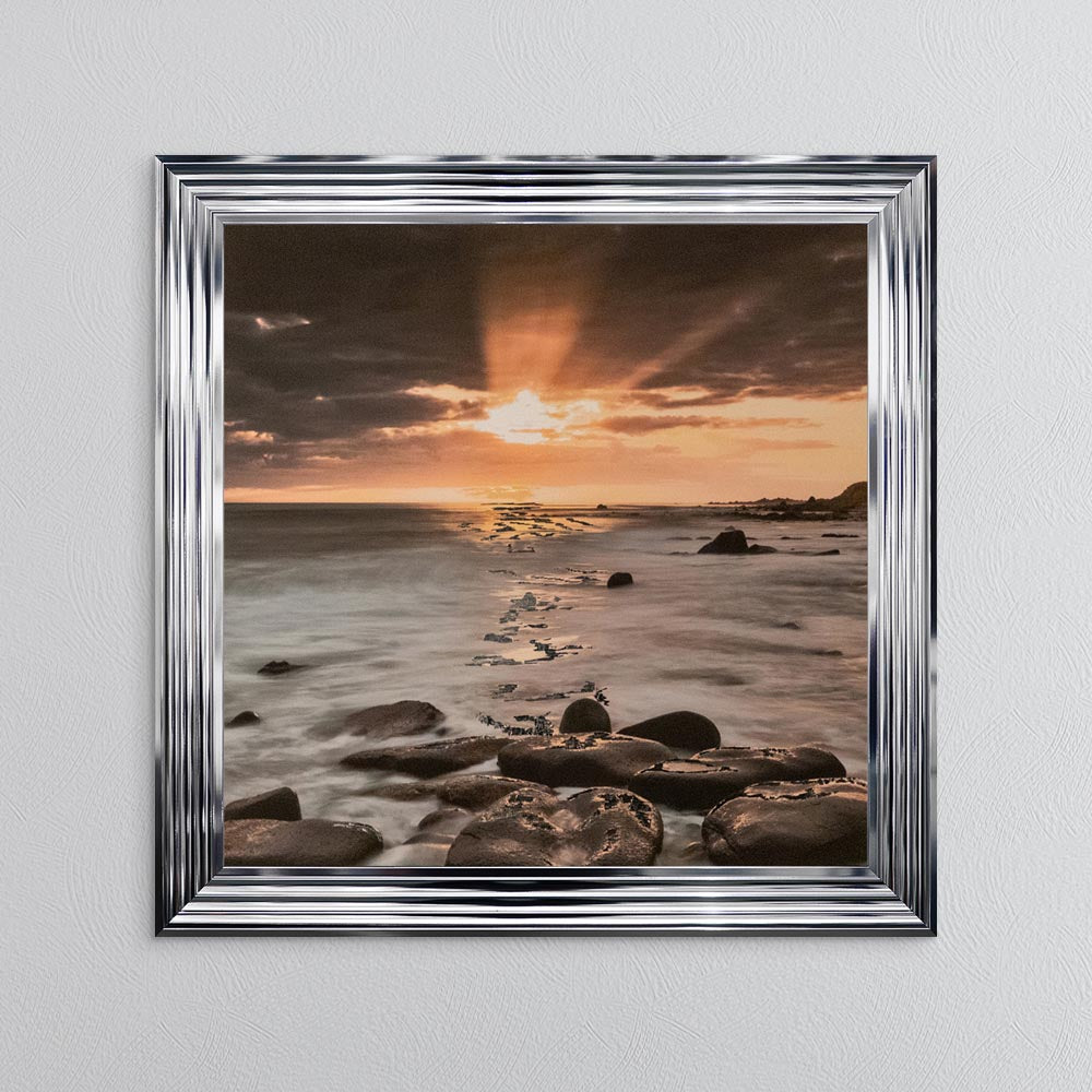 Nordic Sunset with Silver Foil Embellishment - Framed Wall Art