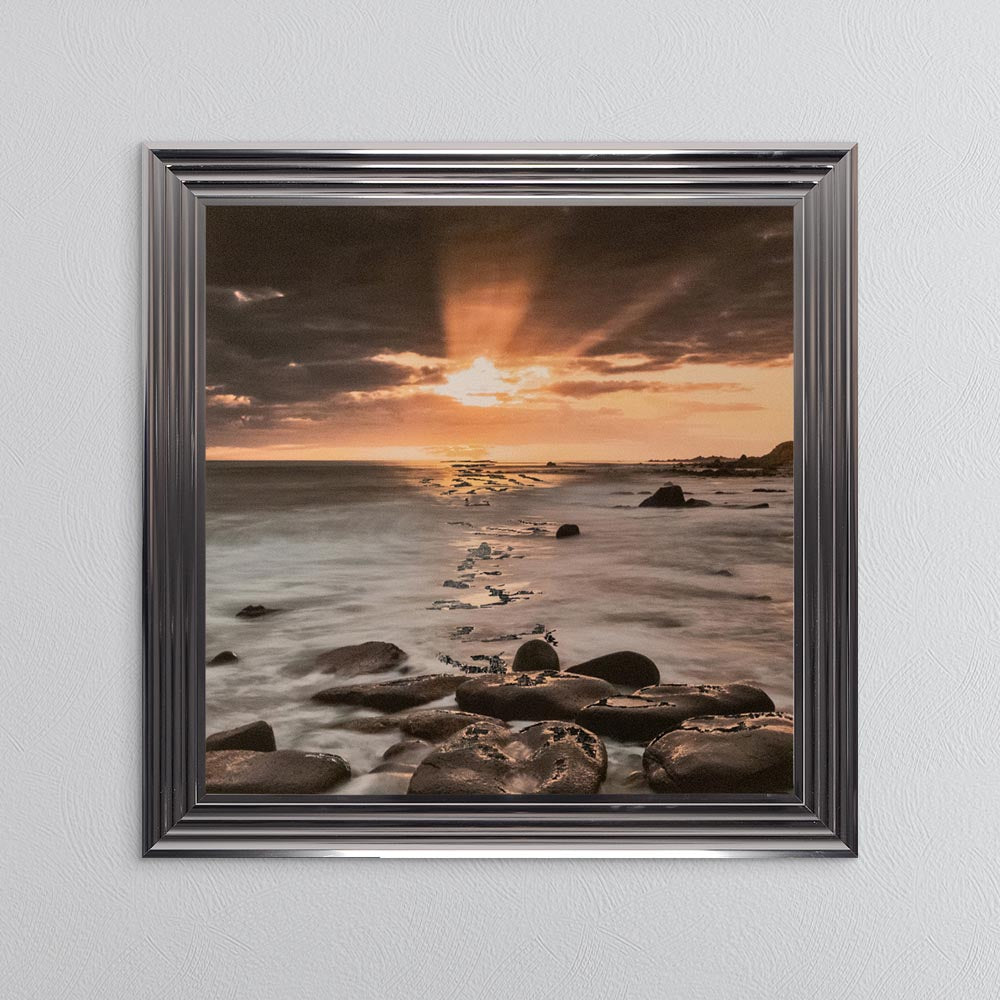 Nordic Sunset with Silver Foil Embellishment - Framed Wall Art