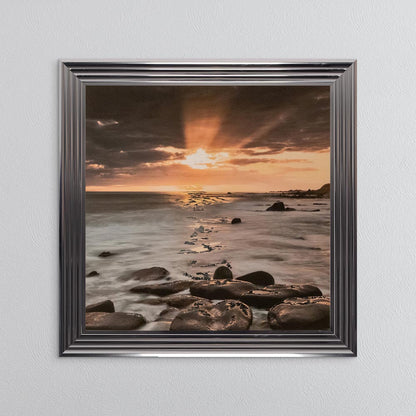 Nordic Sunset with Silver Foil Embellishment - Framed Wall Art