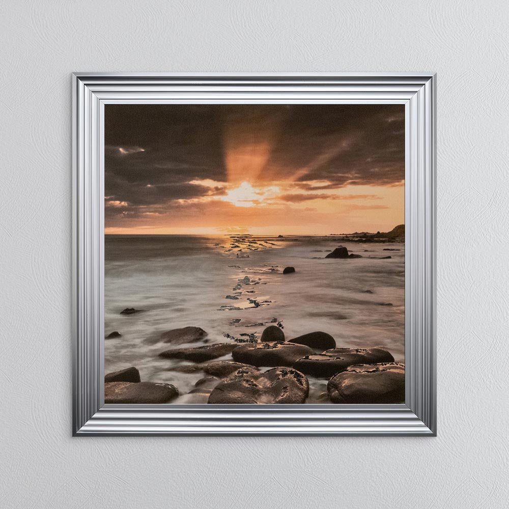 Nordic Sunset with Silver Foil Embellishment - Framed Wall Art