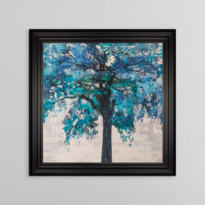 Solo Blue Tree with Silver Foil Embellishment - Framed Wall Art