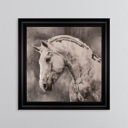 White Stallion with Silver Foil Embellishment - Framed Wall Art