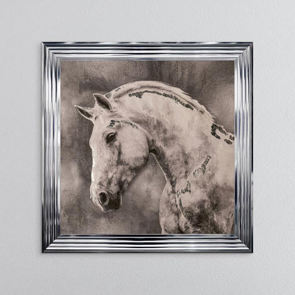 White Stallion with Silver Foil Embellishment - Framed Wall Art