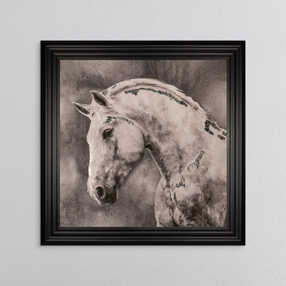 White Stallion with Silver Foil Embellishment - Framed Wall Art