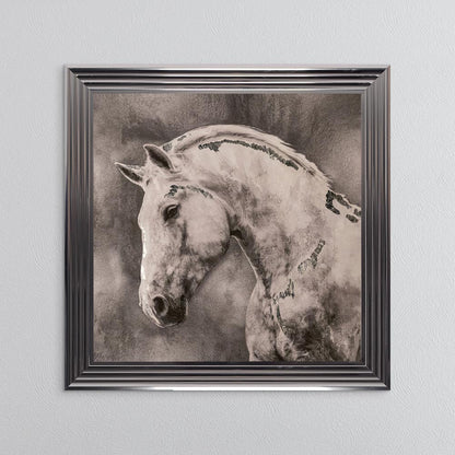 White Stallion with Silver Foil Embellishment - Framed Wall Art