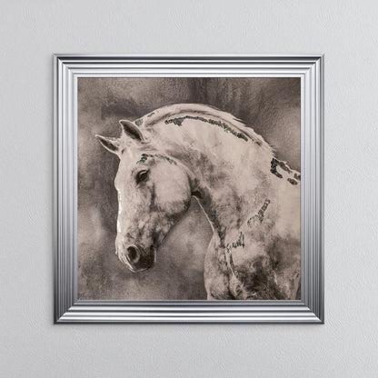 White Stallion with Silver Foil Embellishment - Framed Wall Art