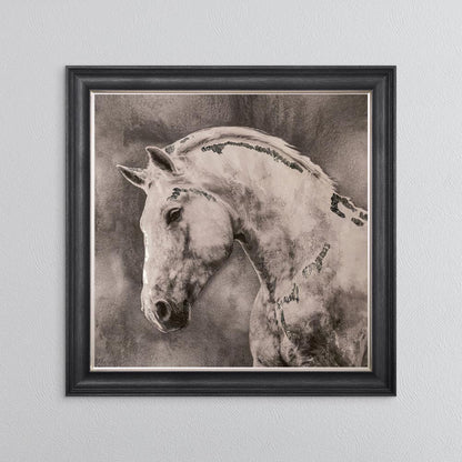 White Stallion with Silver Foil Embellishment - Framed Wall Art