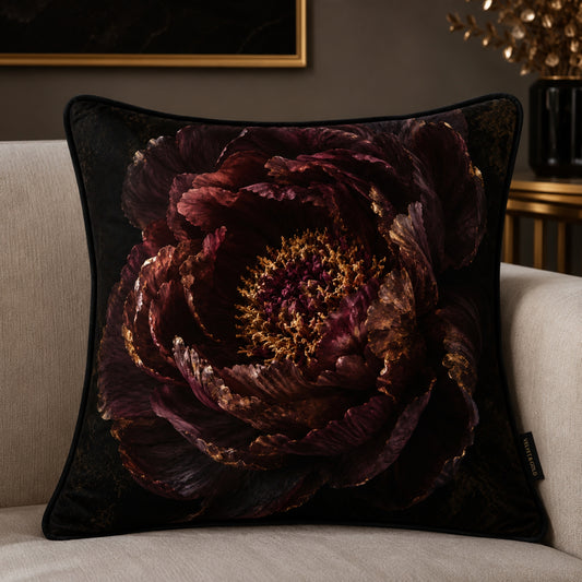 Midnight Peony Velvet Cushion - 60 x 60