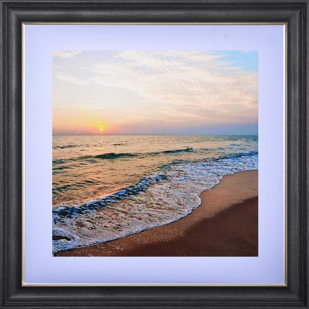 Shoreline Beach with White Mount Framed Wall Art