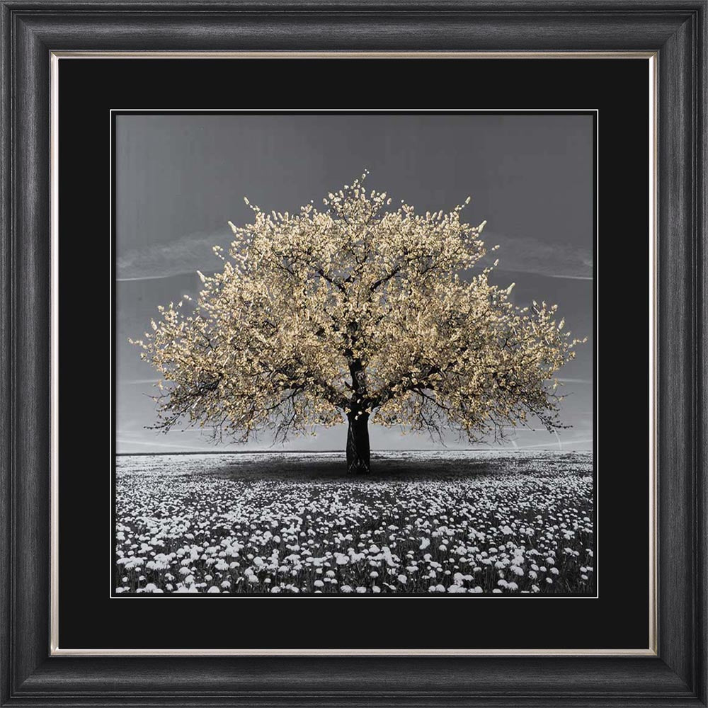 Champagne Cherry Tree with Black Mount Framed Wall Art