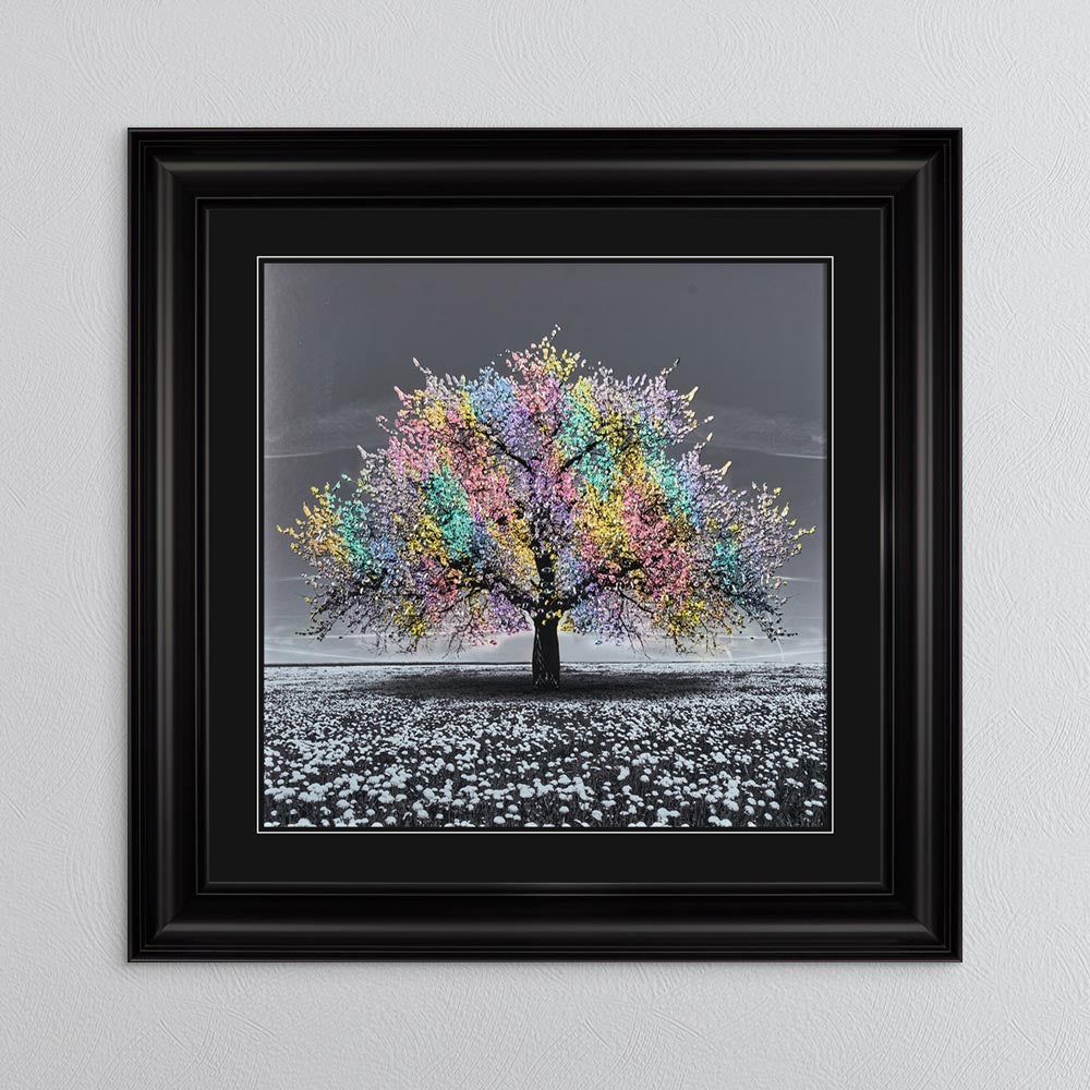 Multicoloured Cherry Tree with Black Mount Framed Wall Art