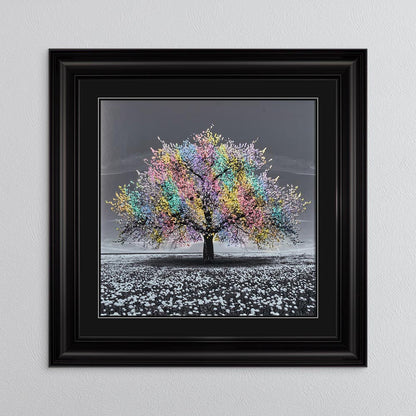 Multicoloured Cherry Tree with Black Mount Framed Wall Art