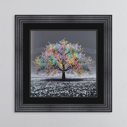 Multicoloured Cherry Tree with Black Mount Framed Wall Art