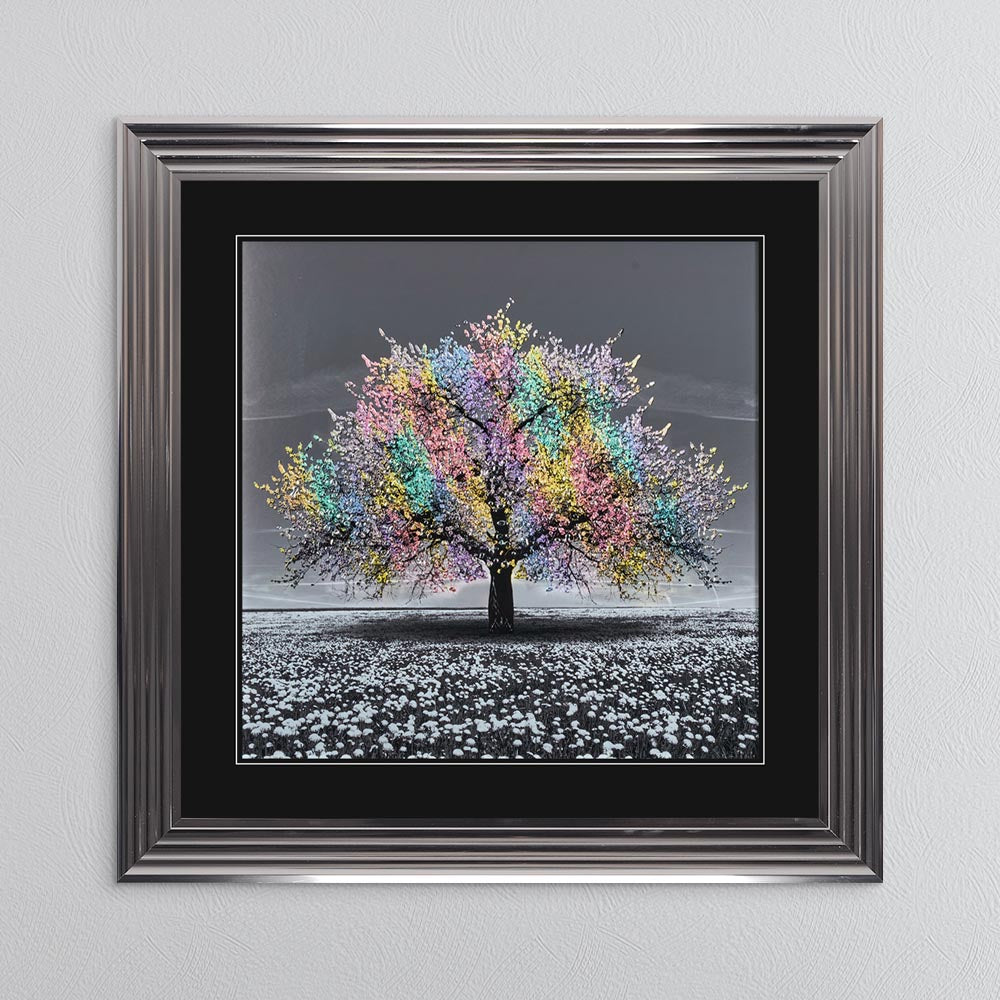 Multicoloured Cherry Tree with Black Mount Framed Wall Art