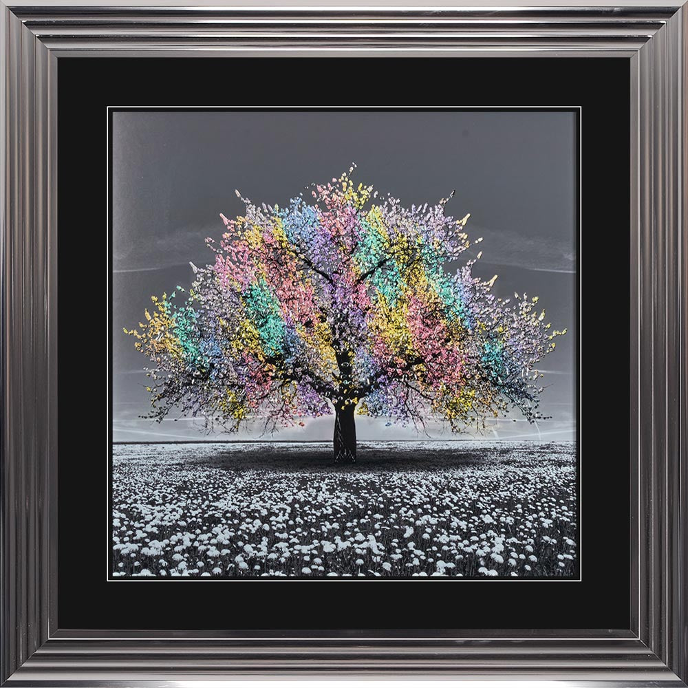 Multicoloured Cherry Tree with Black Mount Framed Wall Art