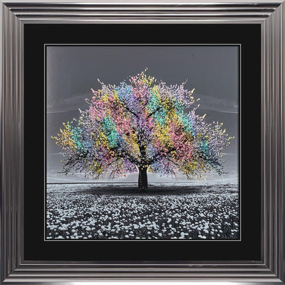 Multicoloured Cherry Tree with Black Mount Framed Wall Art