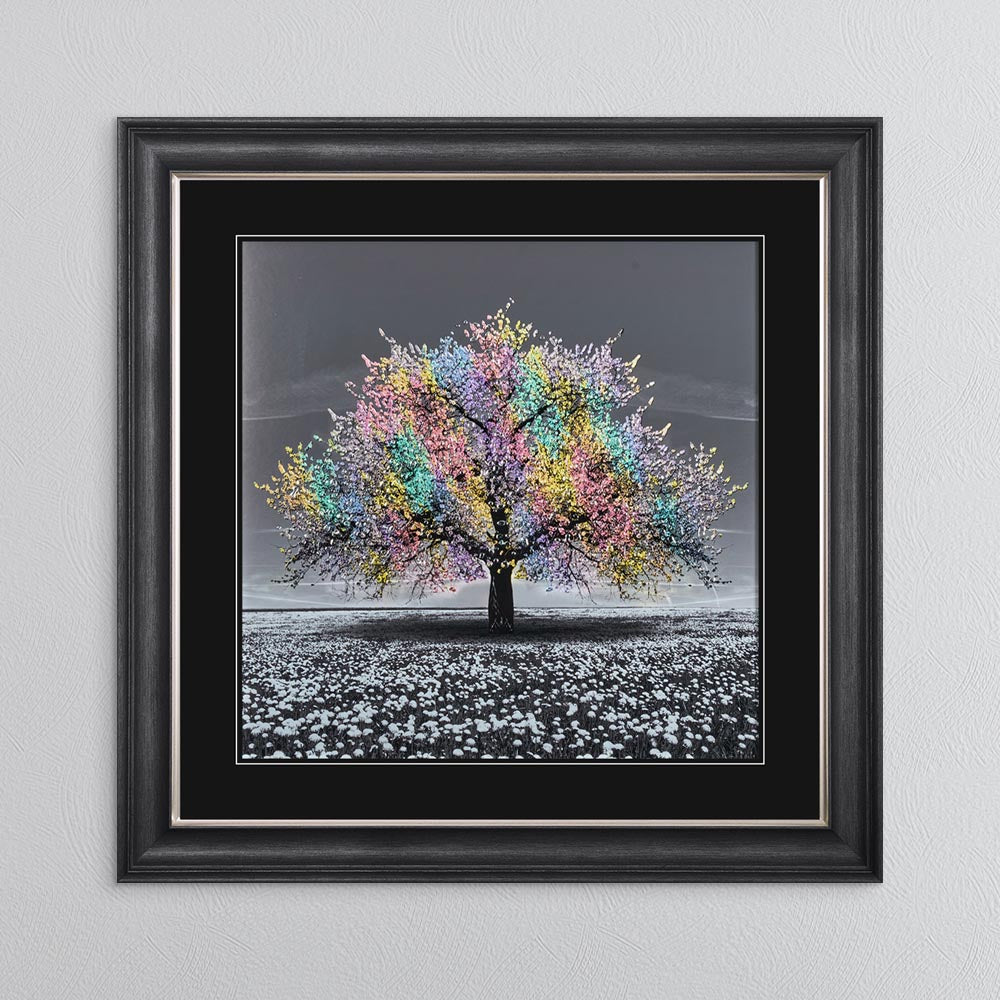 Multicoloured Cherry Tree with Black Mount Framed Wall Art