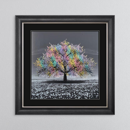 Multicoloured Cherry Tree with Black Mount Framed Wall Art