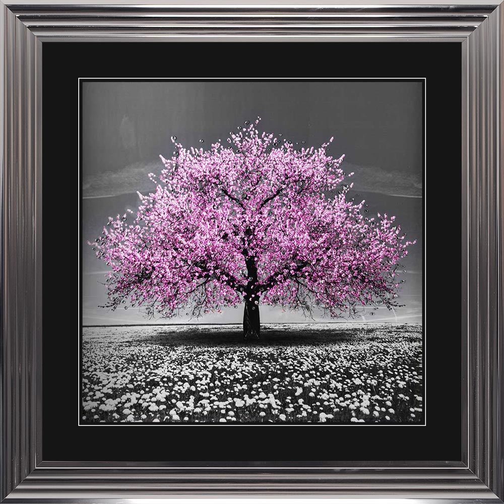 Pink Cherry Tree with Black Mount Framed Wall Art