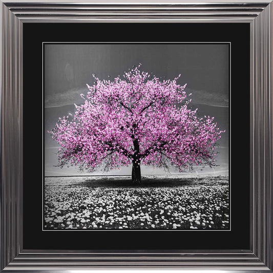 Pink Cherry Tree with Black Mount Framed Wall Art