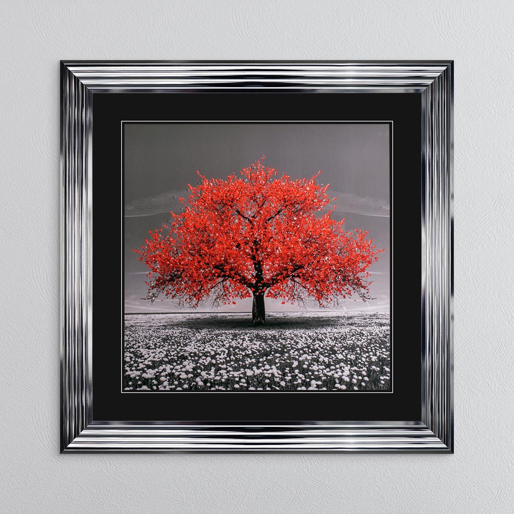 Red Cherry Tree with Black Mount Framed Wall Art