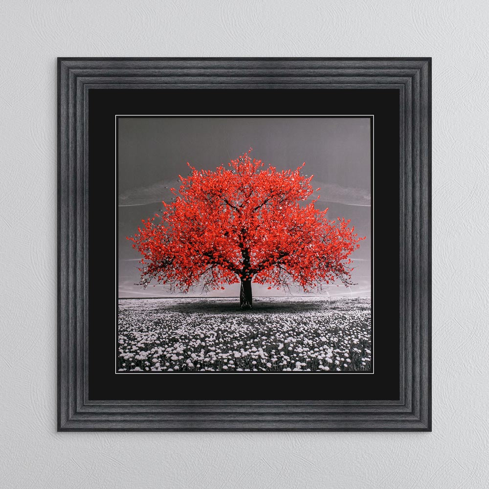 Red Cherry Tree with Black Mount Framed Wall Art