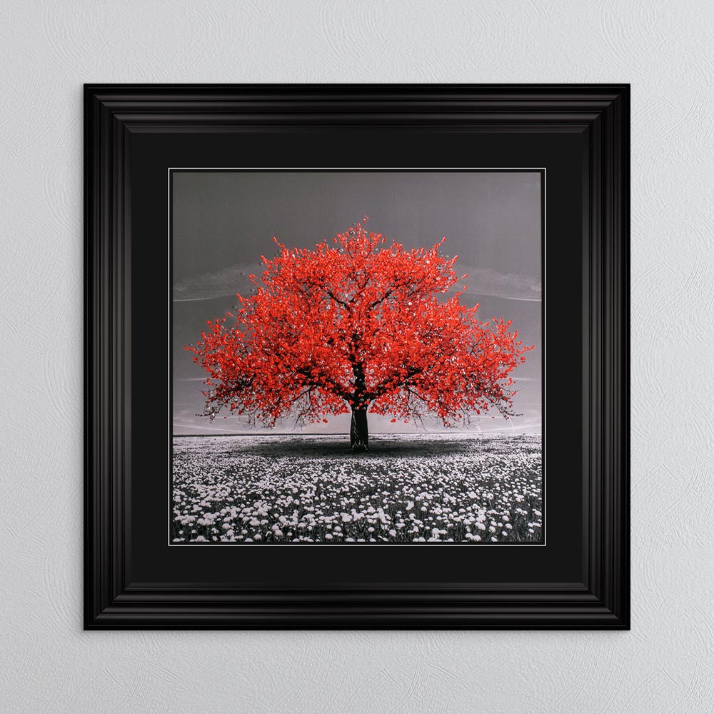 Red Cherry Tree with Black Mount Framed Wall Art