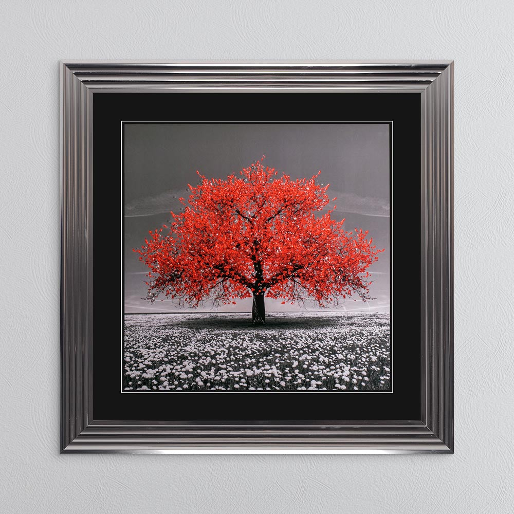 Red Cherry Tree with Black Mount Framed Wall Art