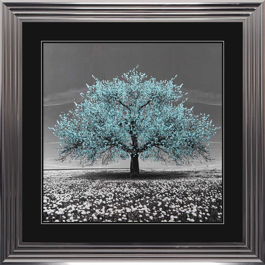 Teal Cherry Tree with Black Mount Framed Wall Art