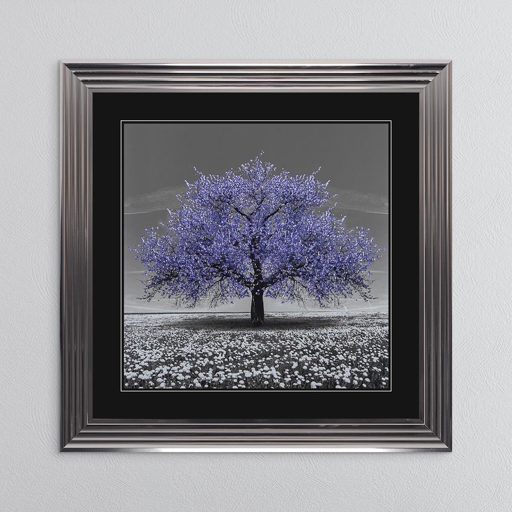 Very Peri Cherry Tree with Black Mount Framed Wall Art