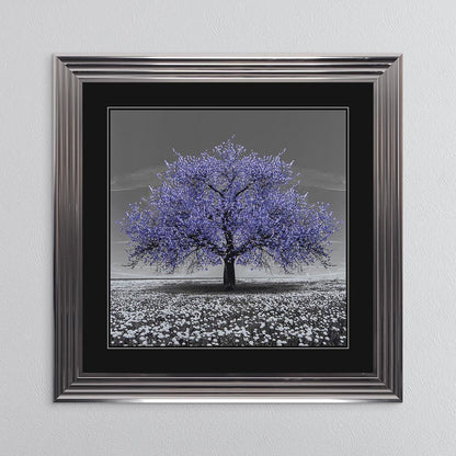 Very Peri Cherry Tree with Black Mount Framed Wall Art