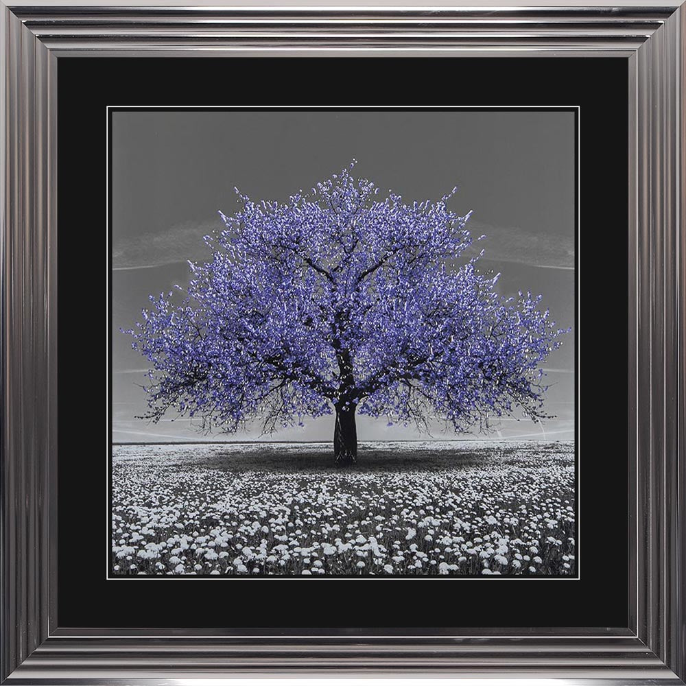 Very Peri Cherry Tree with Black Mount Framed Wall Art
